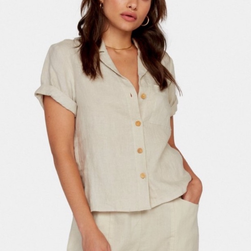 🍦 MATE the Label - Logan Linen Button-Up Top in Natural